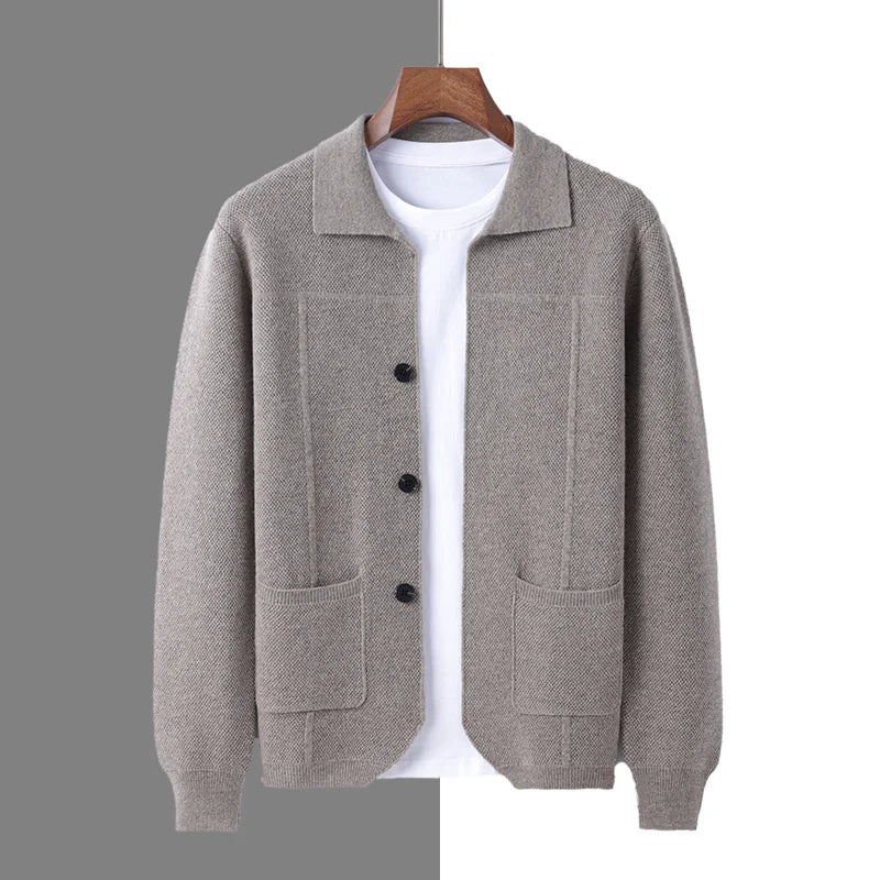 Fernandes merino wool polo neck sweater, sporty fit, ribbed cuffs, button closure, lightweight warmth