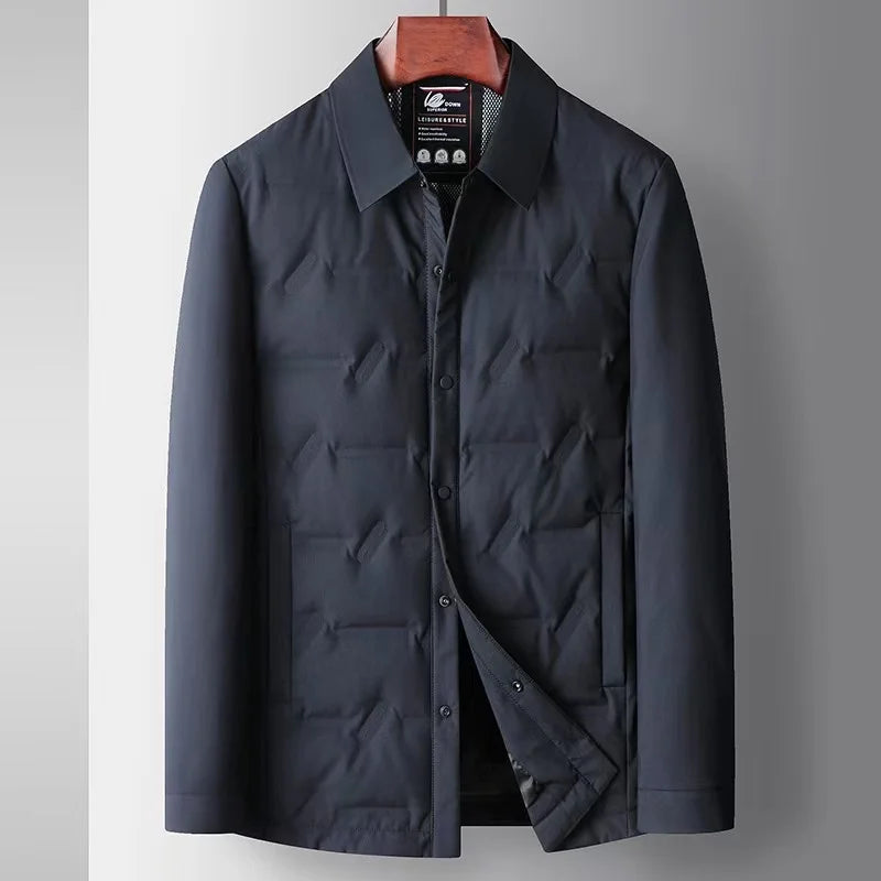 Nolan slim-fit lightweight down jacket with snap button closure and embossed detail