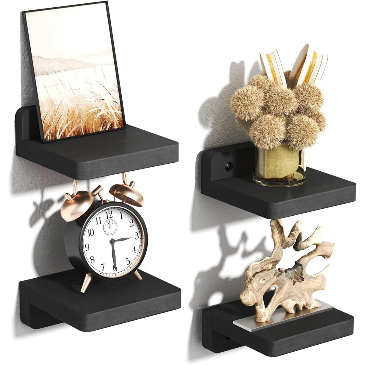 Mini floating wall shelves set of 4, modern minimalist design, sturdy, holds 8 lbs