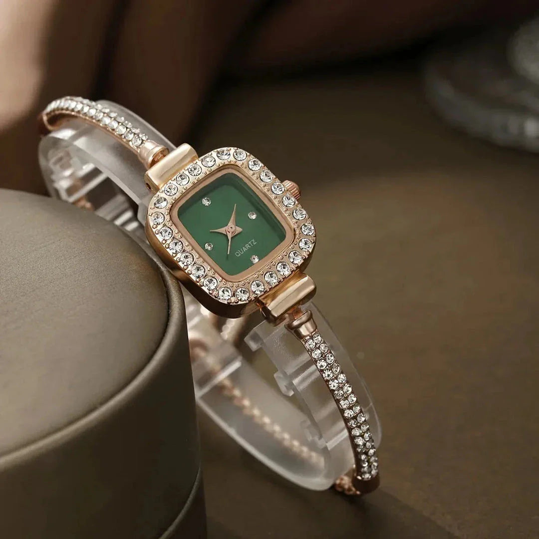 Serene Éclat Crystals Bracelet Watch For Women With Crystal Encrusted Bezel And Elegant Gold Tone Finish Quartz Movement