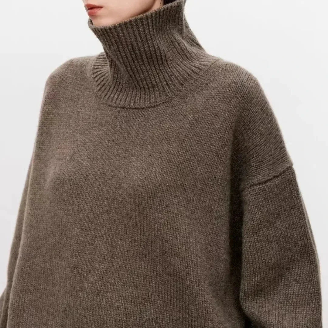 Serenity oversized cashmere high-neck sweater in neutral tone with relaxed fit and plush wool blend
