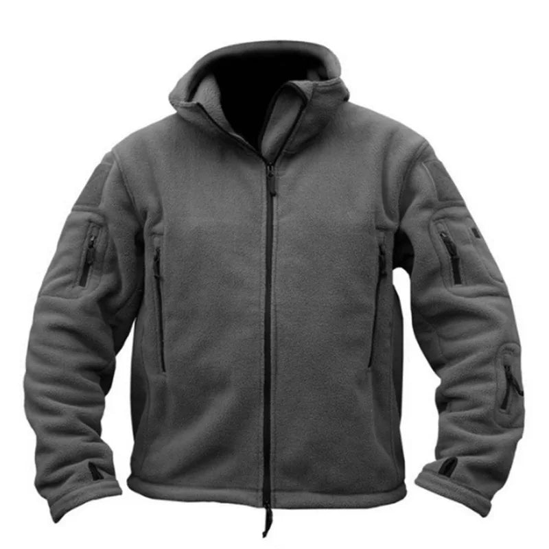 Men's tactical thermal fleece jacket water-resistant rugged outerwear with zippered pockets