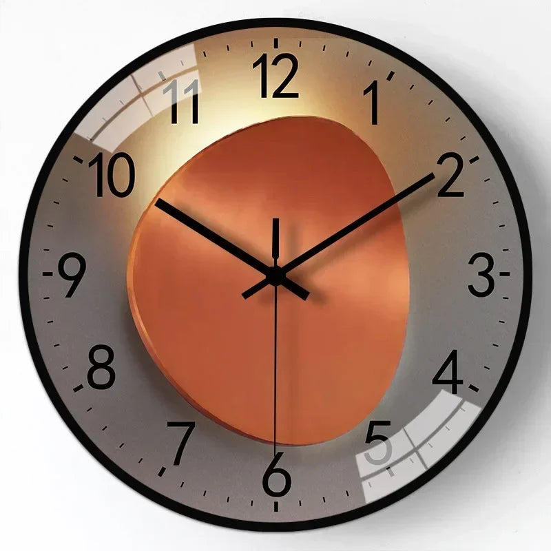 Golden tone modern wall clock with gradient face and minimalist hour markers for contemporary home decor