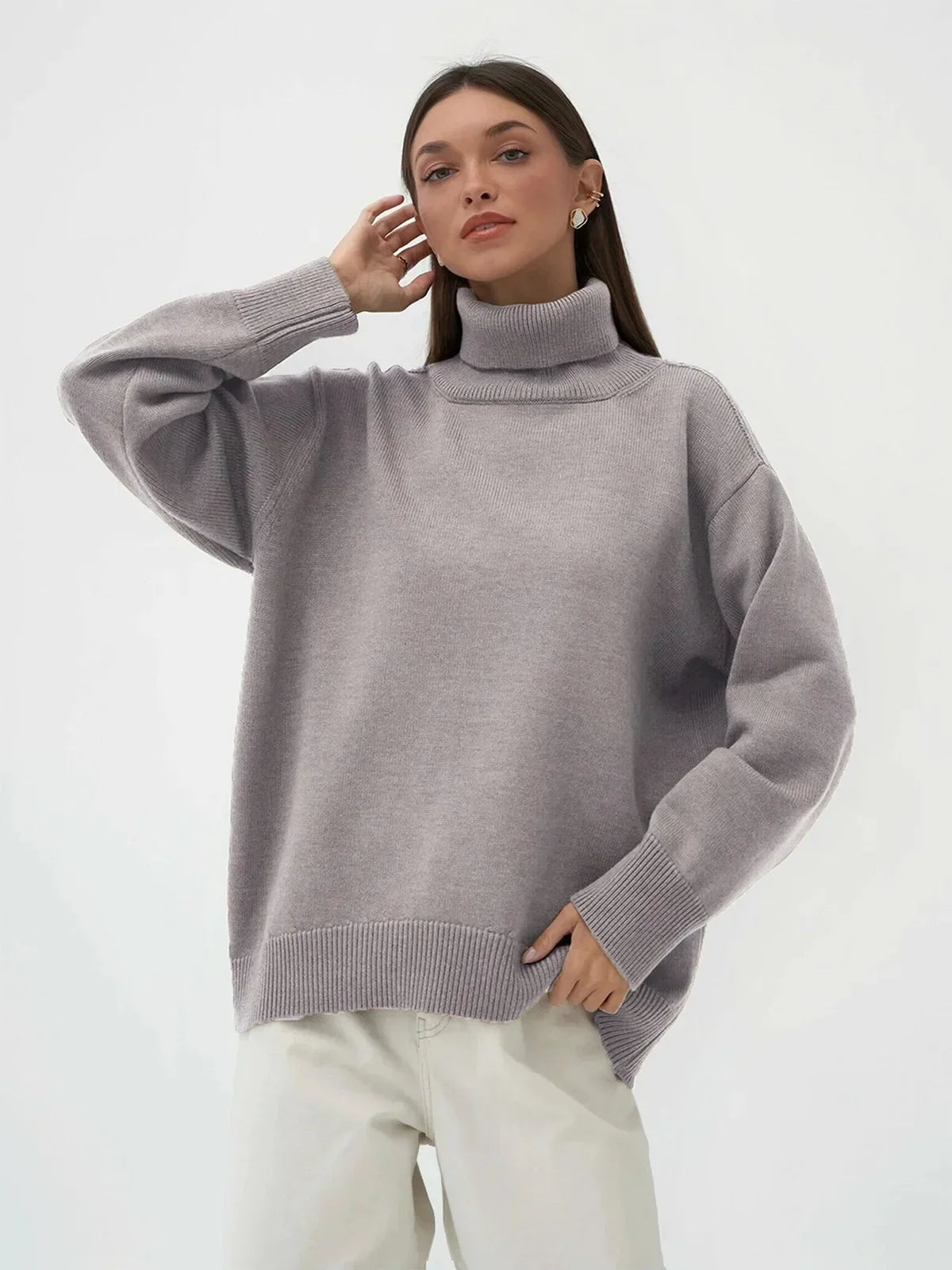 Arya oversized turtleneck sweater soft knit blend ribbed details cozy fall winter style