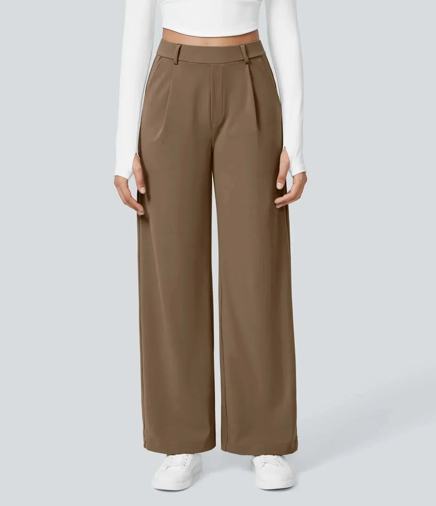 Donna wide-leg high-waist trousers with fluid drape for a streamlined, elongated silhouette