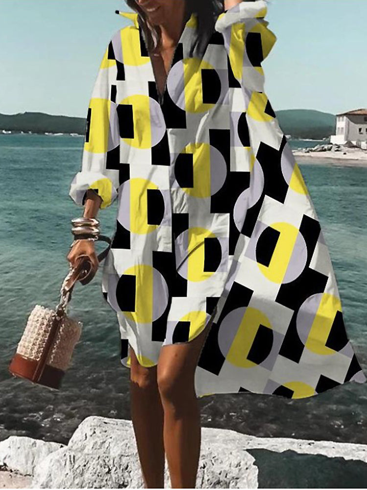 Floral oversized midi shirt dress relaxed silhouette breezy summer style vibrant print women