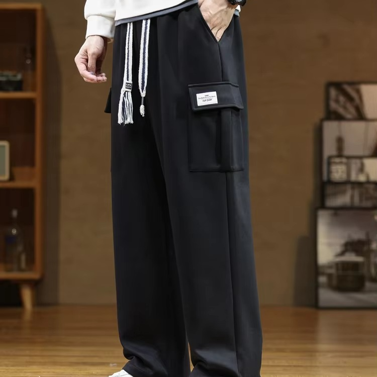 Men's cotton drawstring sweatpants loose straight fit multi-pocket design available up to 8XL