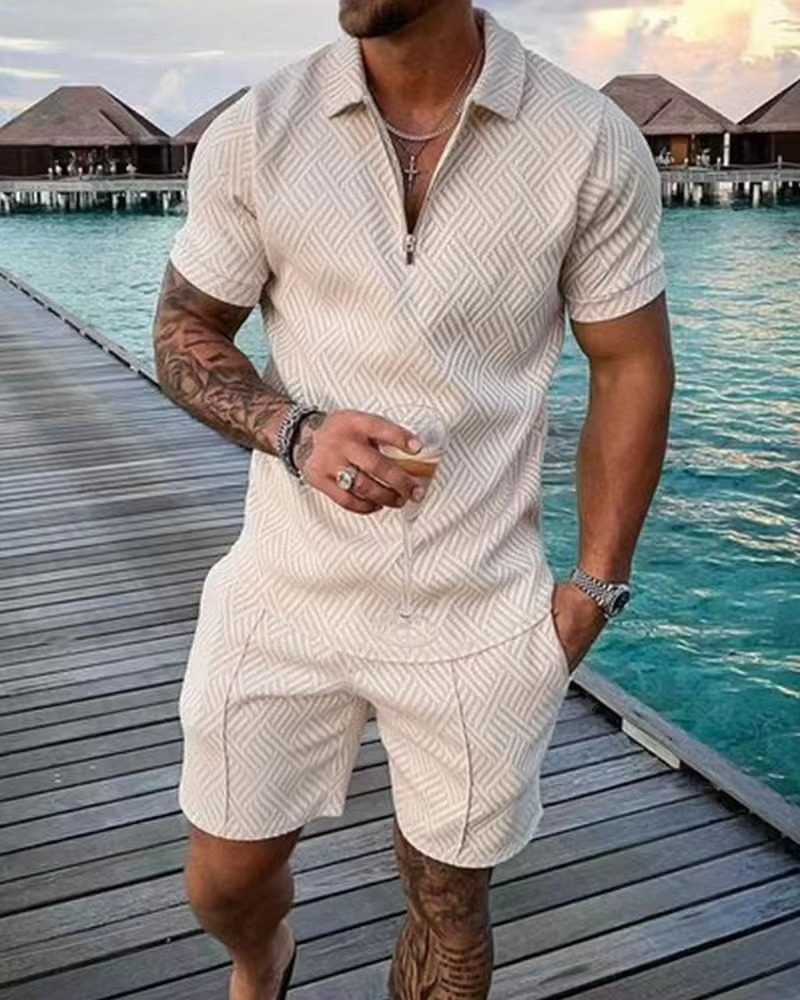 Men's Hawaiian polo and shorts matching set 3D printed tropical streetwear outfit for summer