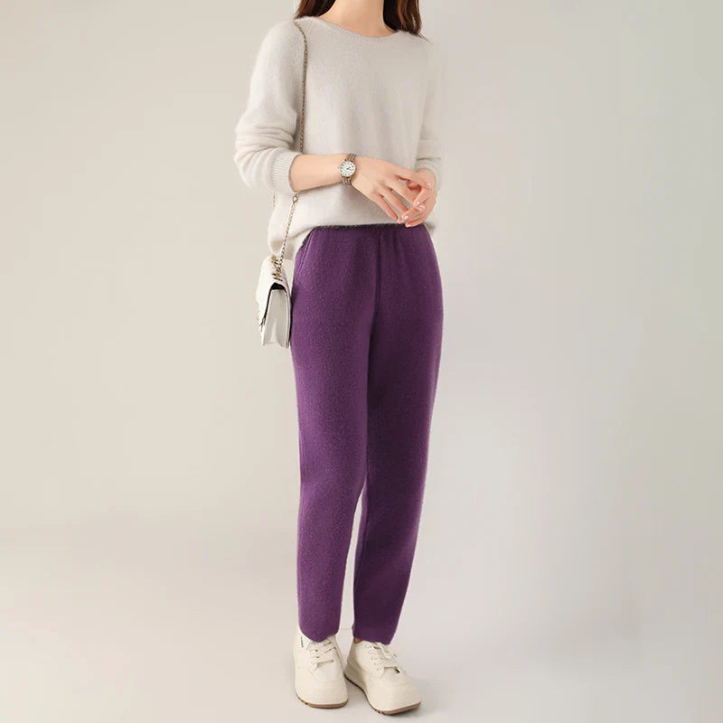 Mileena women's wool pants neutral tone tapered silhouette cashmere-lined for all-day warmth