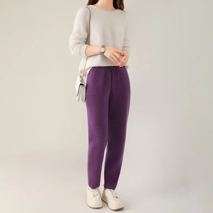Mileena women's wool pants neutral tone tapered silhouette cashmere-lined for all-day warmth