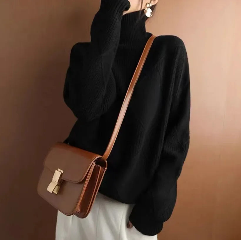 Allegra diamond knit cashmere turtleneck sweater tailored fit weightless warmth layering essential