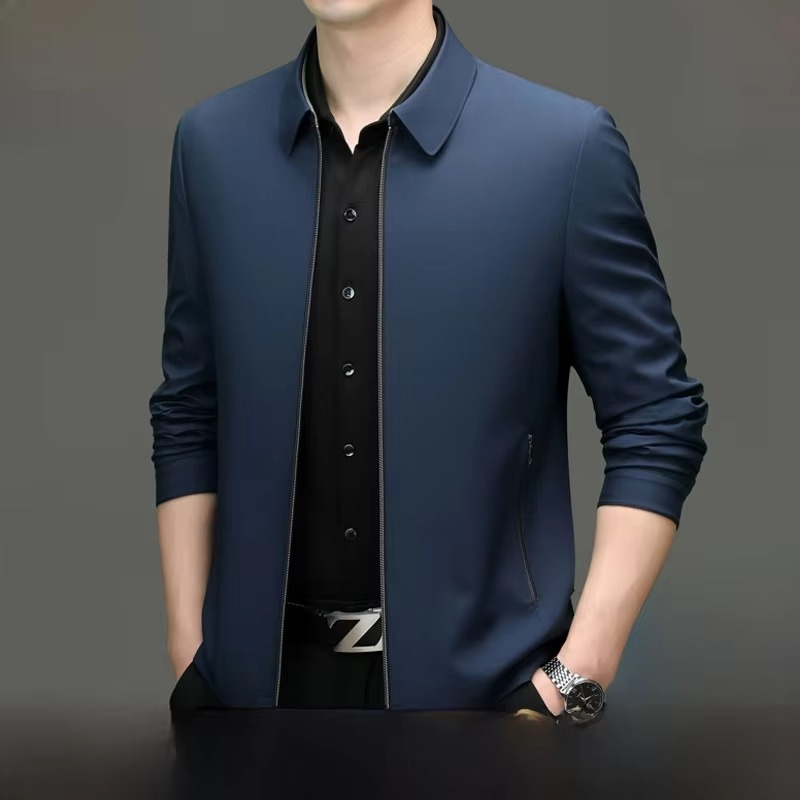 Men's silk blend loose fit jacket with straight hemline, polished style in smooth lightweight fabric