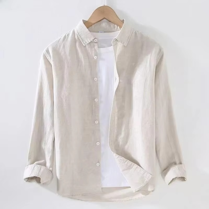 Men's lightweight cotton linen long sleeve casual shirt relaxed fit breathable everyday comfort