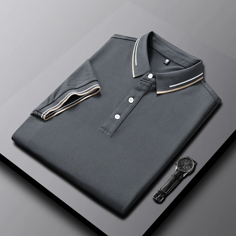 AeroKnit tailored polo in classic tones, slim fit with contrast collar and cuffs, breathable stretch knit