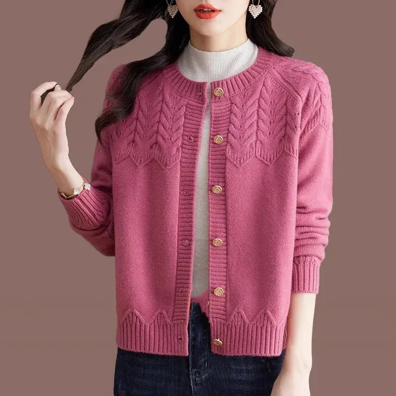 Women's wool blend relaxed fit button front cardigan sweater vintage knit cozy layering style