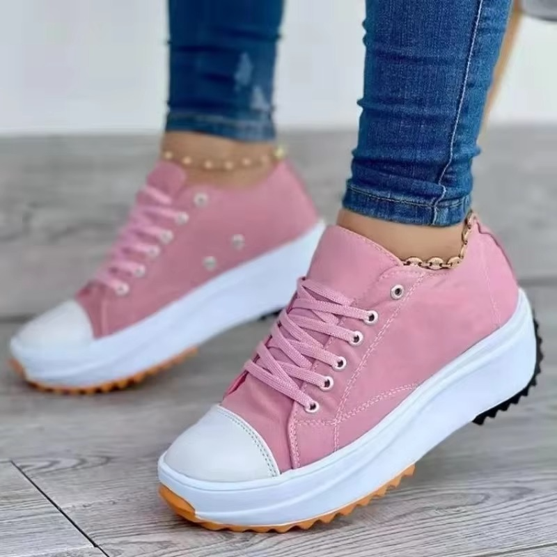 Women’s Casual Canvas Platform Sneakers – Breathable Lace-Up Tennis Shoes up to Size 11