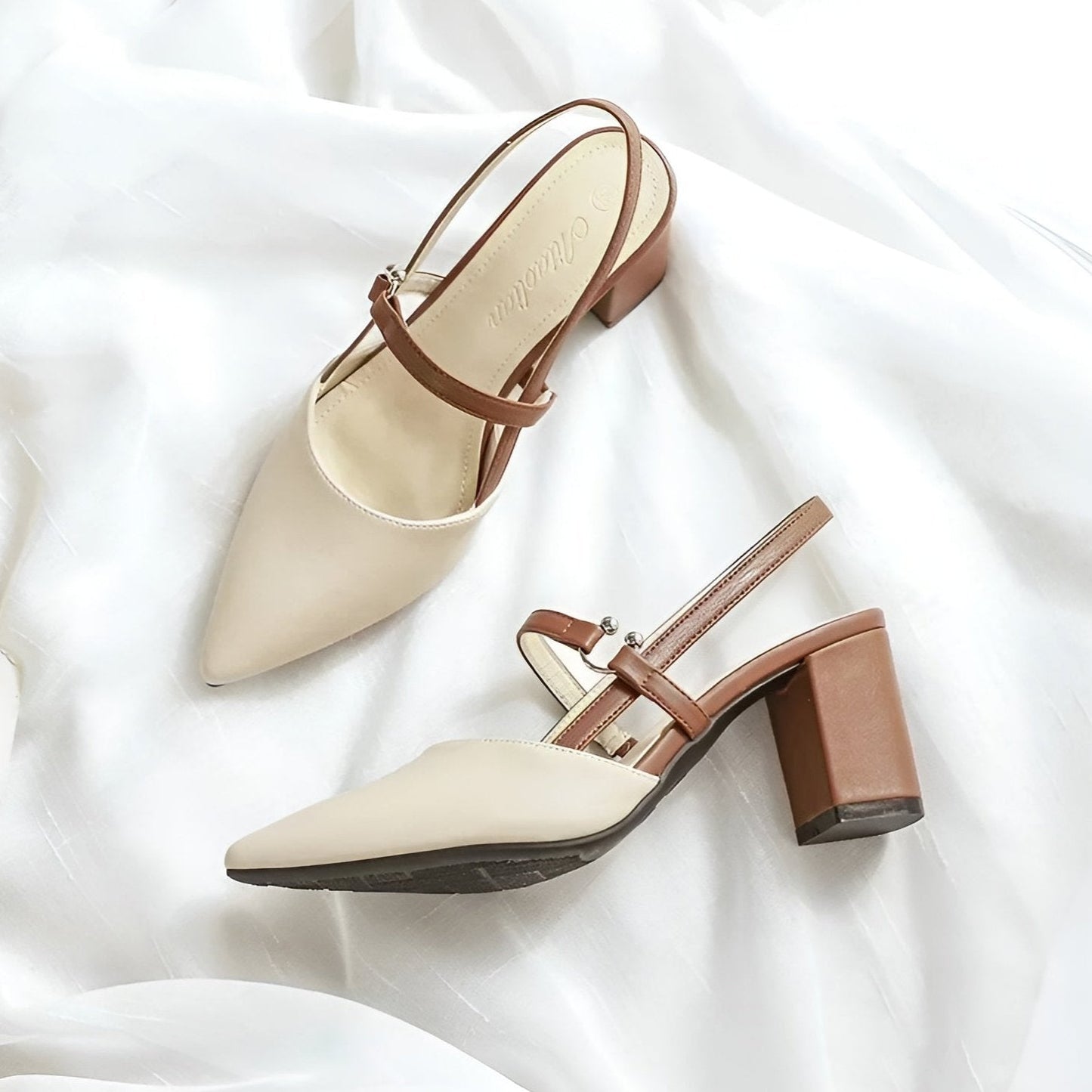 Wavlynn Amara color-blocked slingback heels with horseshoe charm accent for women