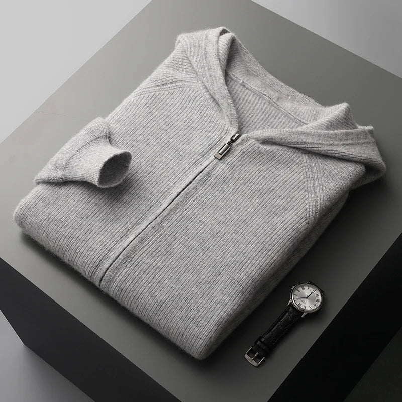 Jordan premium cotton zip-front hoodie cardigan in neutral soft knit, unisex relaxed fit with hood
