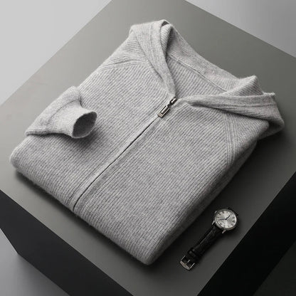 Jordan premium cotton zip-front hoodie cardigan in neutral soft knit, unisex relaxed fit with hood