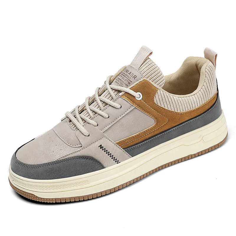 Men's vintage patchwork sneaker in suede and knit panels with cushioned rubber outsole