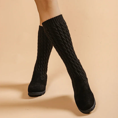 Women's brown orthopedic leather ankle boots with suede and knit combination for all-day comfort