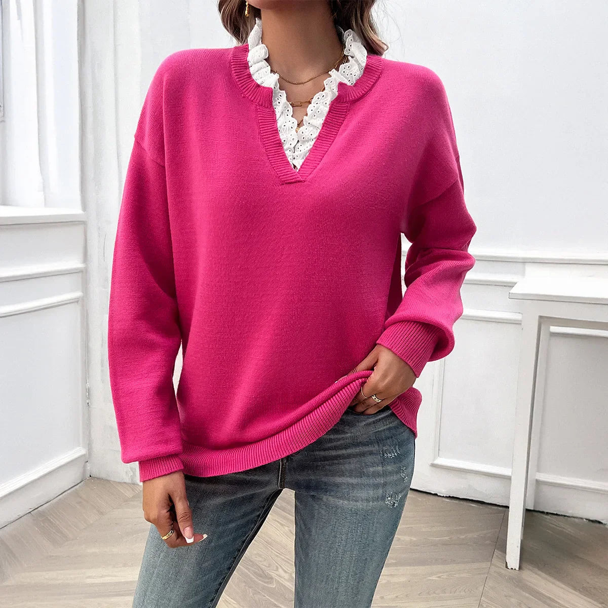 Ivory elegant sweater with flattering silhouette, soft premium knit and polished versatile style