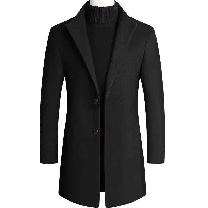 Burgundy wool blend men's trench coat with sophisticated tailoring and thickened fabric for winter warmth