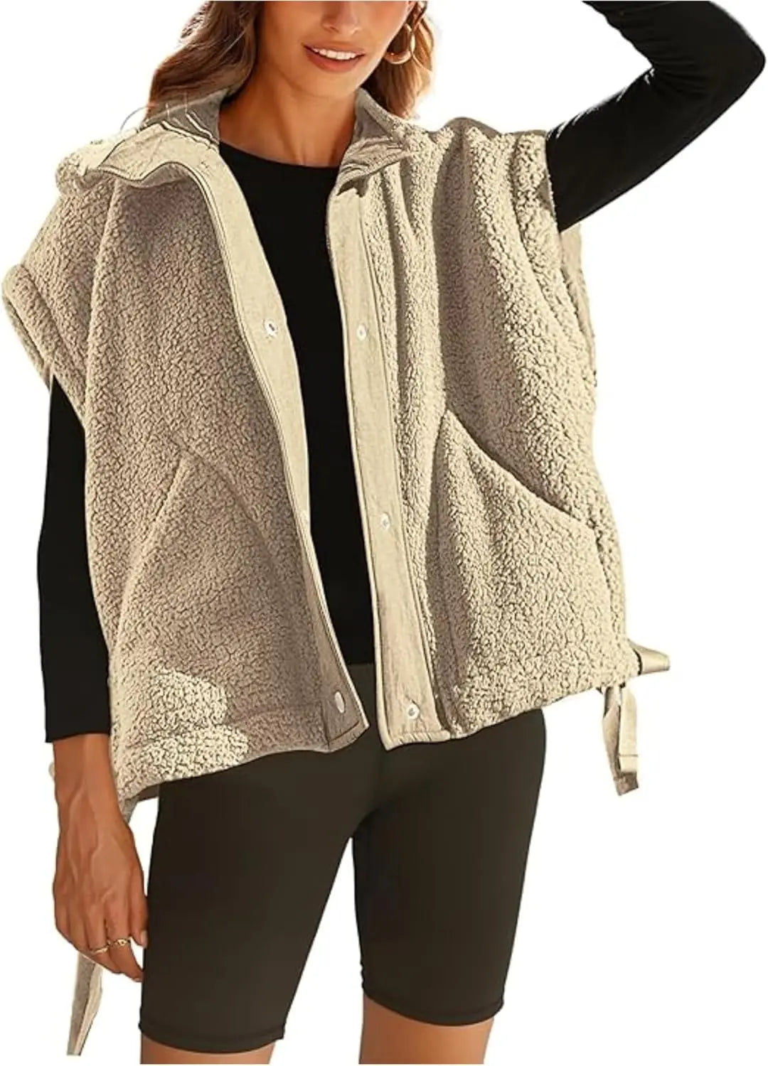 Wavlynn Michelle unisex sherpa fleece jacket with snap button closure, cozy layering coat for fall