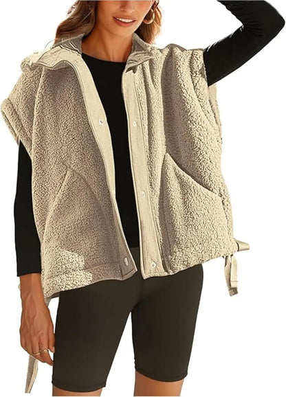 Wavlynn Michelle unisex sherpa fleece jacket with snap button closure, cozy layering coat for fall