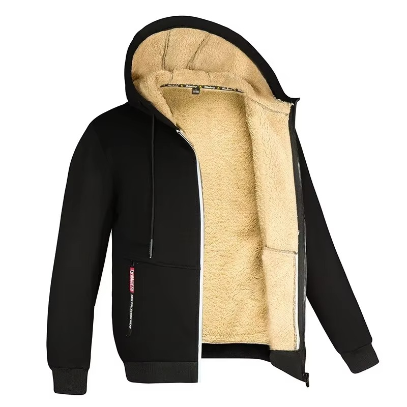 Navy blue windproof thermal sport suit with fleece-lined hood, slim athletic cut for cold weather