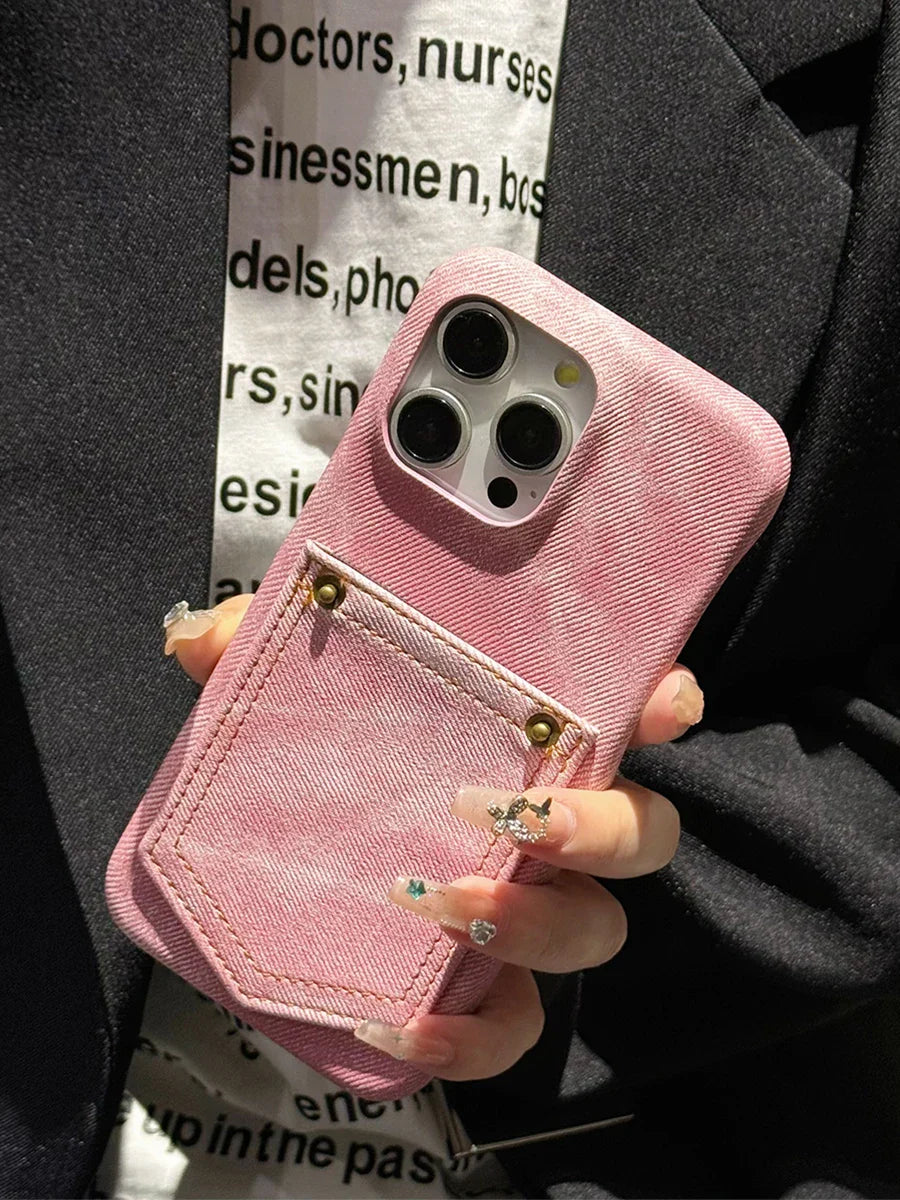 Indigo Denim iPhone Case With Stitched Pocket Detail And Soft Lining For Rugged Protection TrendAura