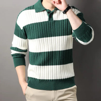 Loxley wool knitted sweater with clean striped design, perfect fit for casual and formal wear