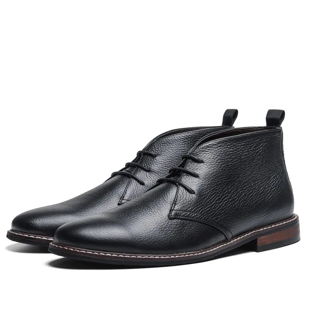 Jareth black genuine leather boots with reinforced stitching and non-slip rubber outsole
