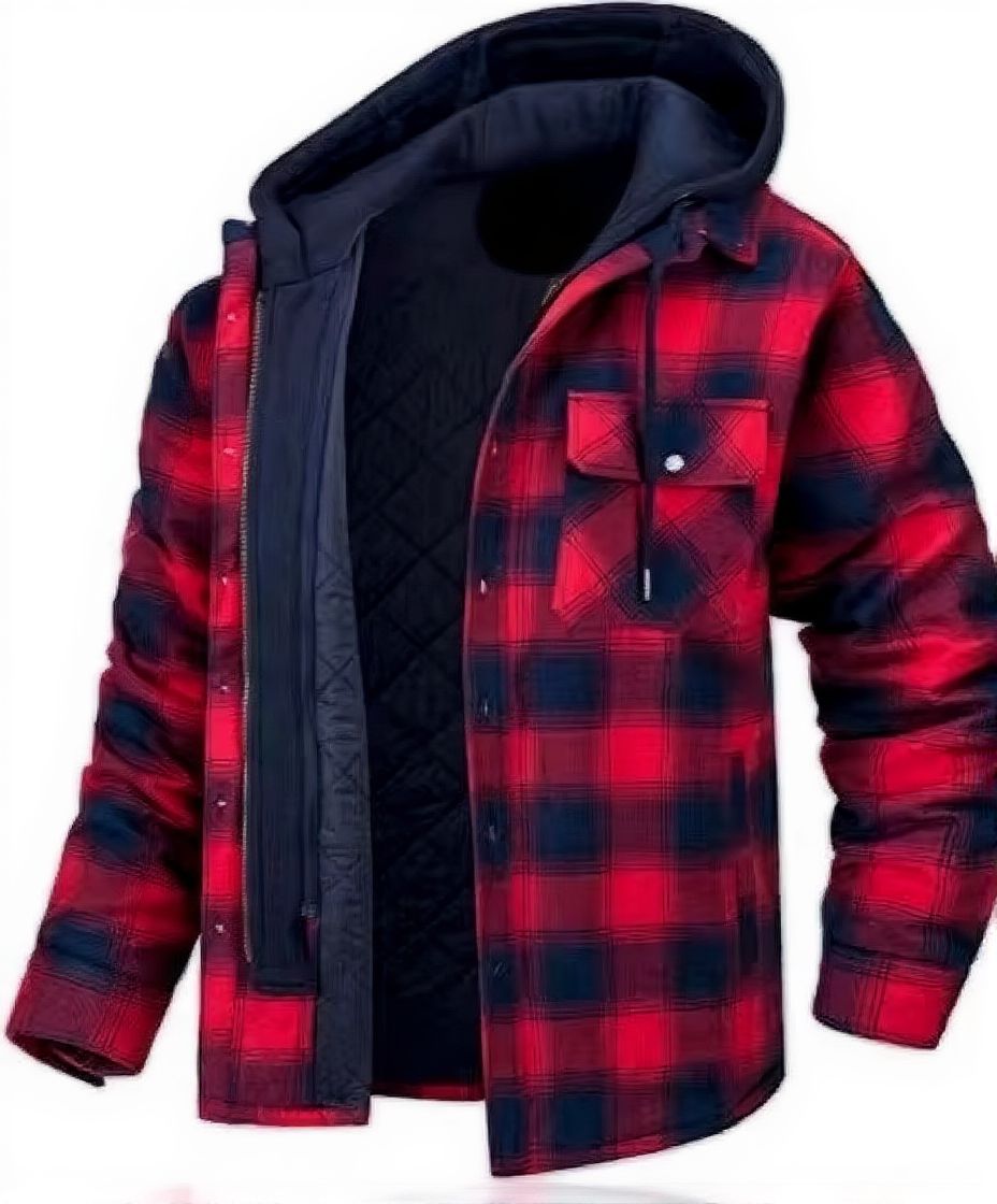 Men's insulated plaid hooded winter jacket with quilted lining for outdoor and city wear