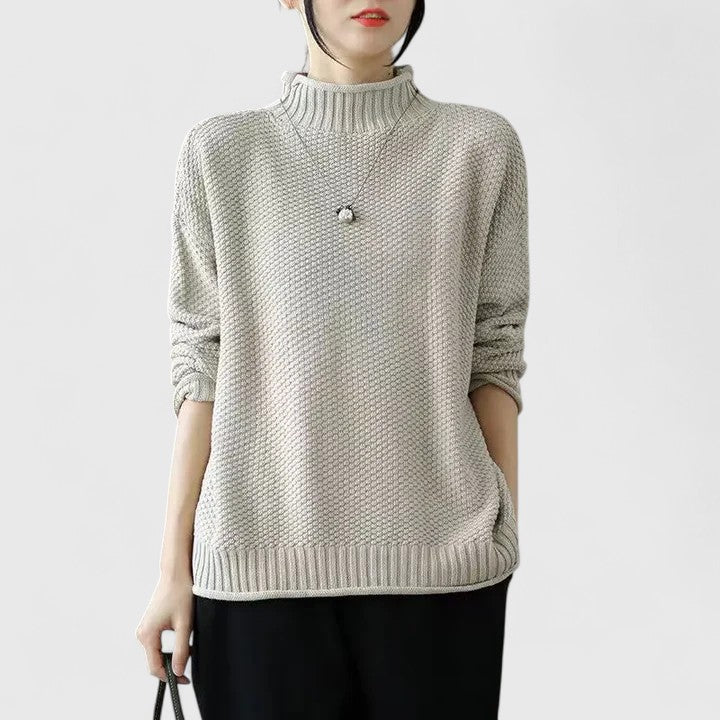Jordyn sophisticated women's sweater, feminine silhouette, clean tailored lines, luxurious soft fabric