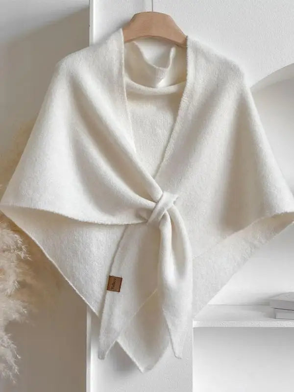Soft solid-color plush knit winter shawl wrap with cozy texture for effortless everyday chic