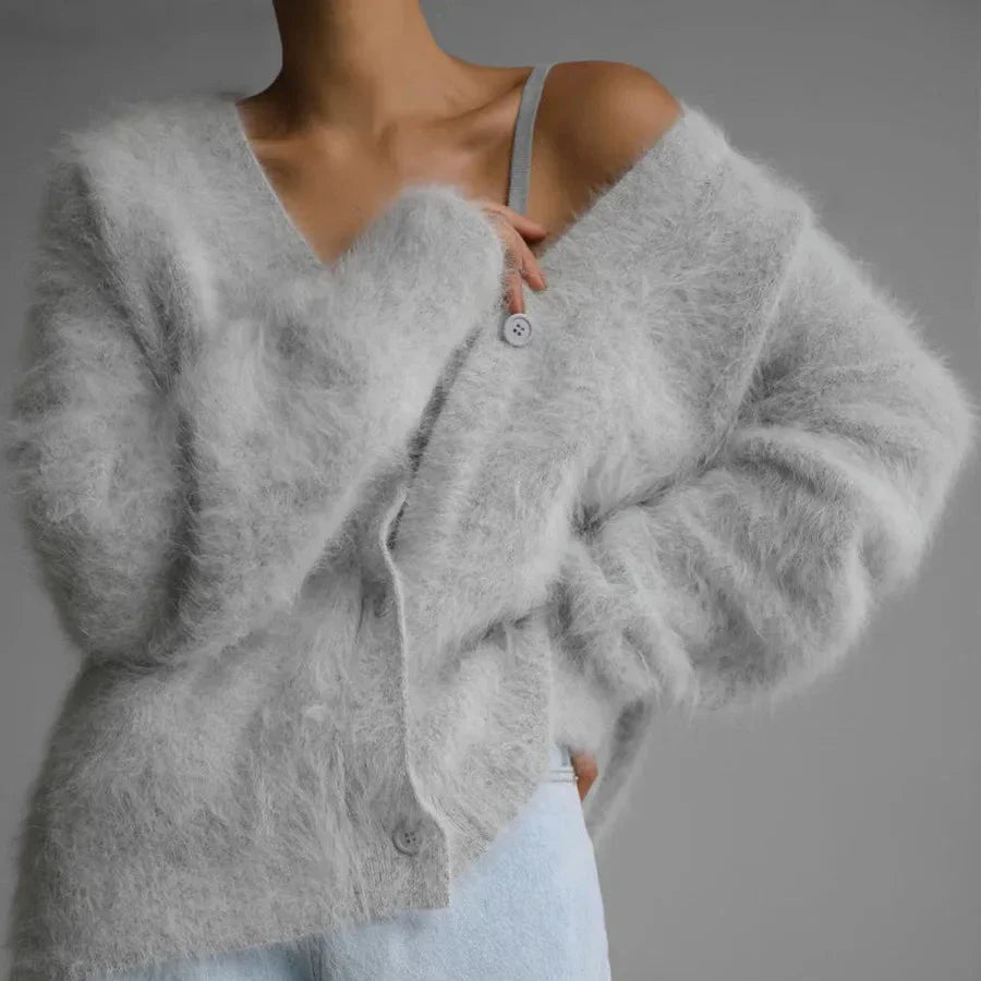 Helena Prestige wool blend cardigan in classic single-breasted design, ultra-soft and lightweight for effortless layering