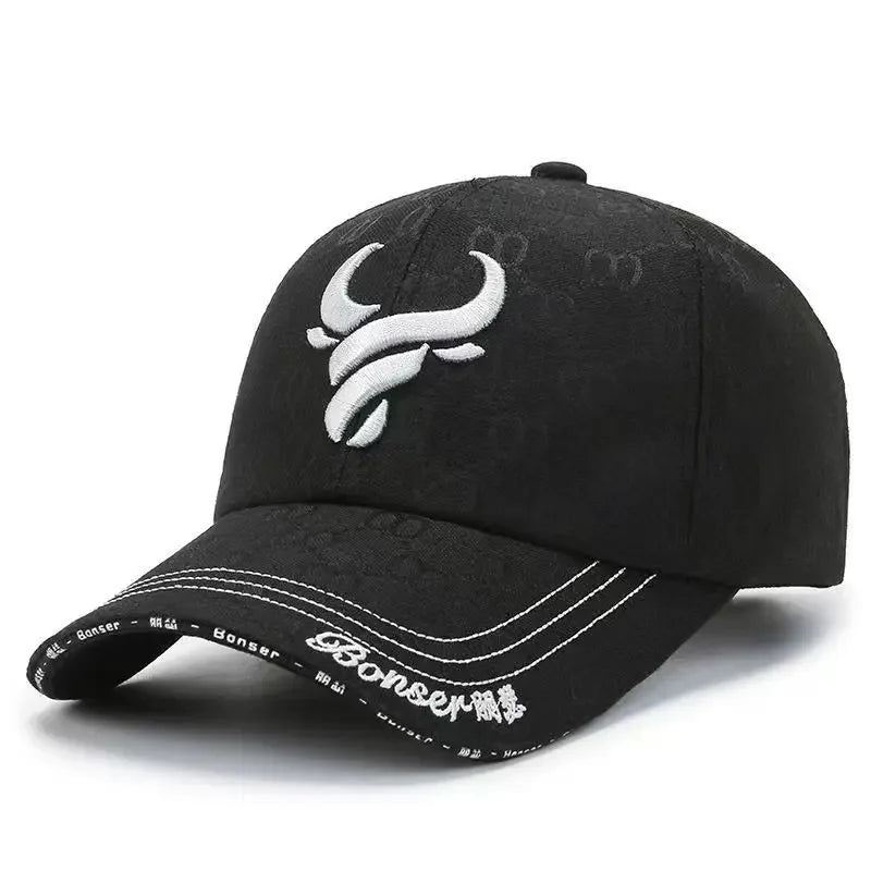 Taurus Trail Cap beige cotton blend baseball hat with embroidered ox head design