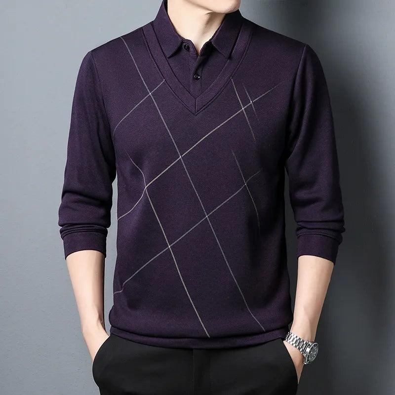 Kieran plaid 2-in-1 sweater in neutral tones, casual fit with quick-dry soft fabric