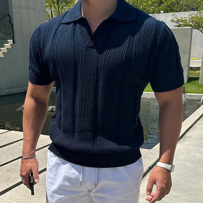 Chestor mesh polo shirt solid color fitted silhouette with vintage lapel for sunny outings