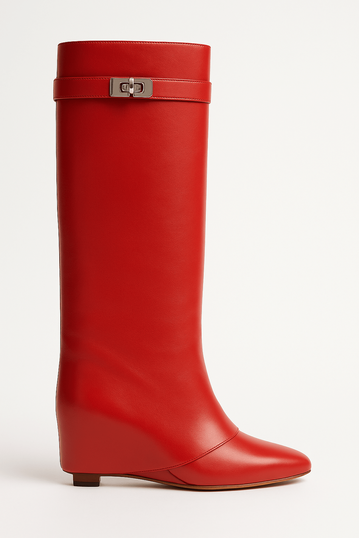 Women's classic tall shaft boots with polished buckle accent, sleek structured silhouette for elegant versatility