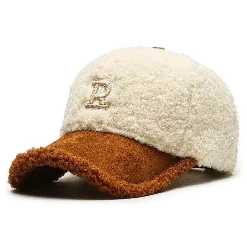 Men's winter baseball cap plush sherpa exterior fleece lining suede brim cold weather hat