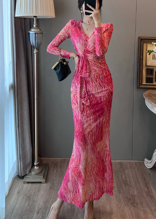Robe de vacances d'été en tulle à imprimé rose et coupe ajustée - Wavlynn