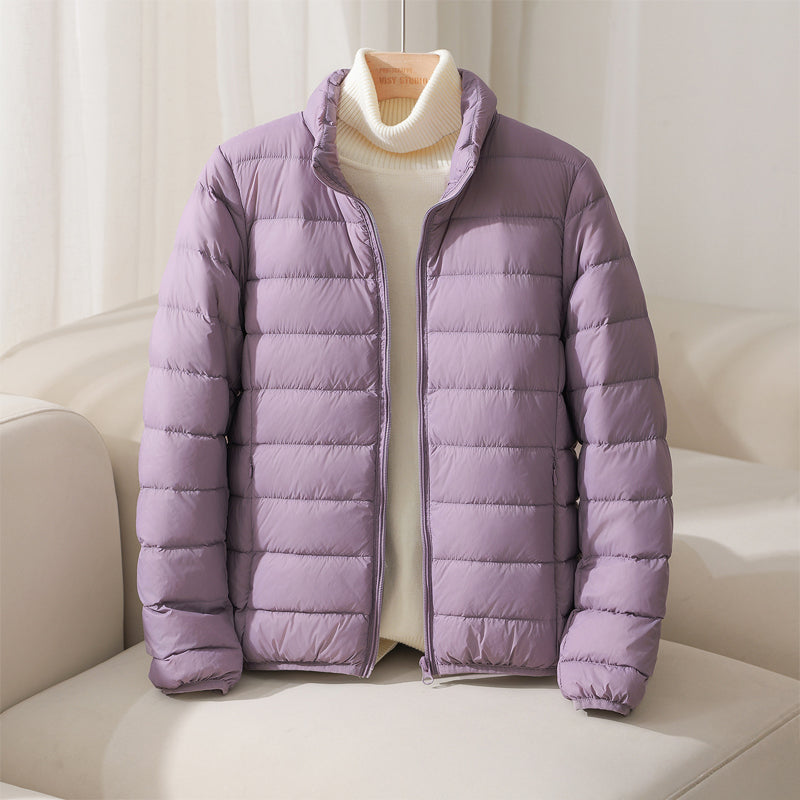Silva pastel down jacket high collar lightweight insulation elasticized cuffs fitted hem winter style
