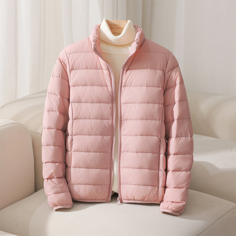 Silva pastel high collar down jacket lightweight insulation elasticized cuffs fitted hem winter style