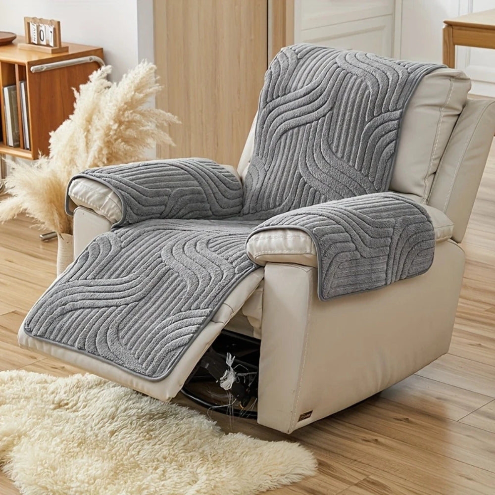Plush recliner sofa cover contemporary style with secure anti-slip backing in cozy textured fabric
