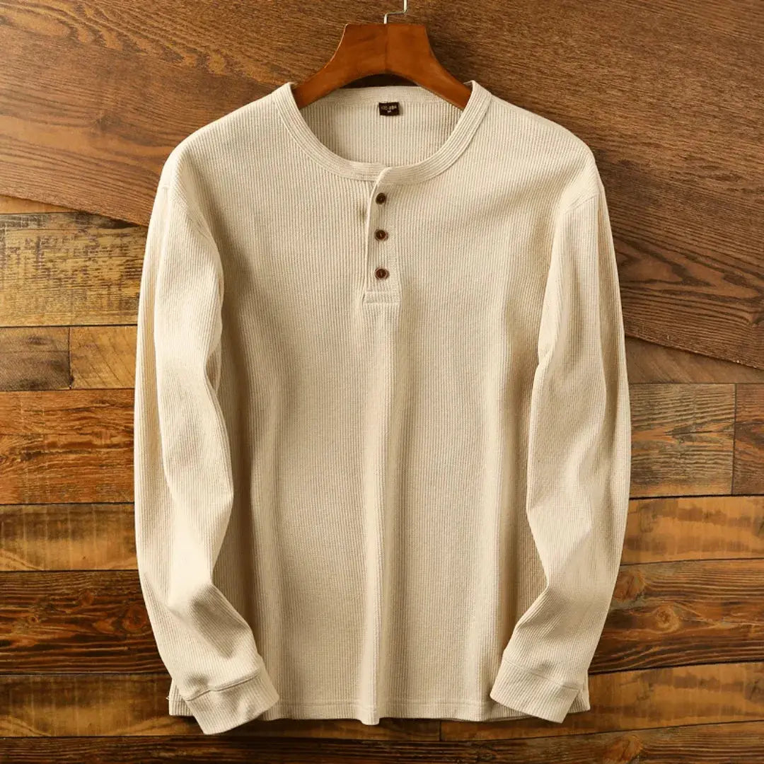 Men's white Heritage cotton Henley shirt relaxed fit with classic button placket everyday comfort