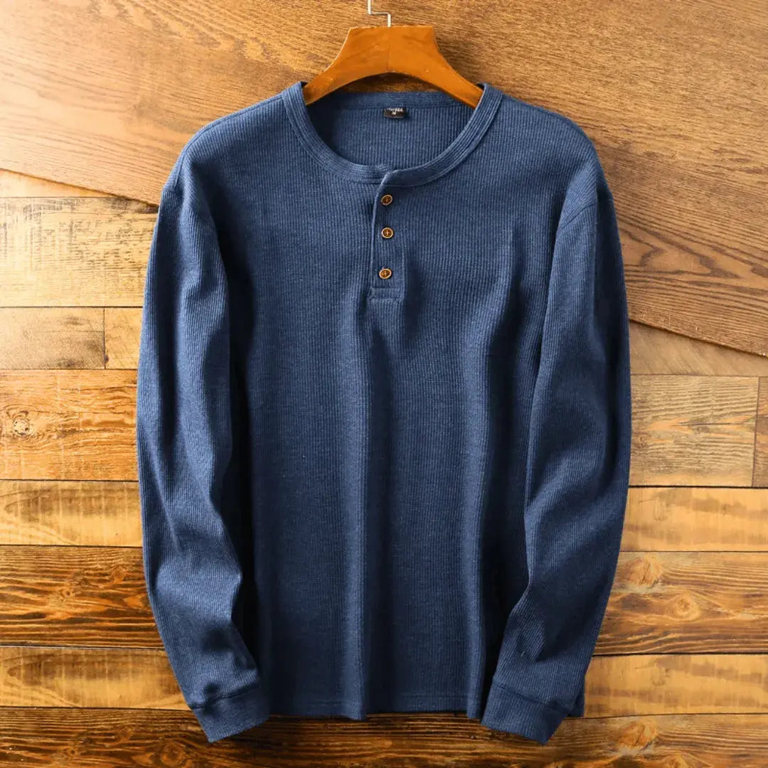 Wavlynn Simmons Heritage Cotton Henley shirt, relaxed casual cut with button placket, ultra-soft everyday comfort