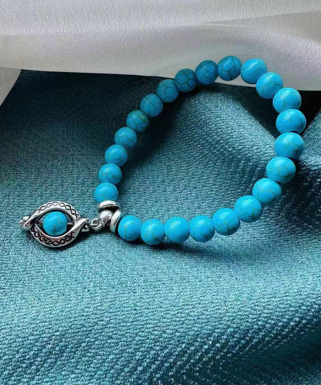 Bracelet simple en acier inoxydable bleu avec breloque turquoise - Wavlynn
