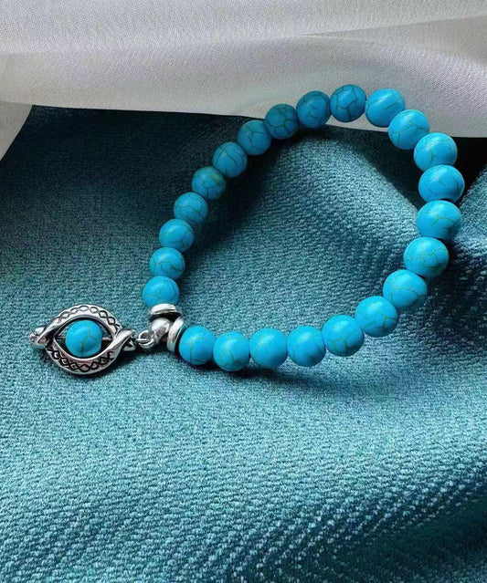 Bracelet simple en acier inoxydable bleu avec breloque turquoise - Wavlynn